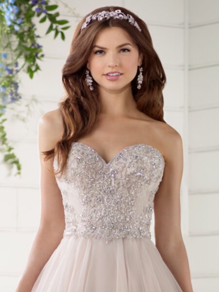 Essense of Australia wedding dress D2272 ball gown with beaded bodice detail front view.