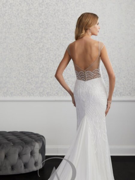 Adrianna Papell 40232 Verona vintage style beaded wedding dress back view.