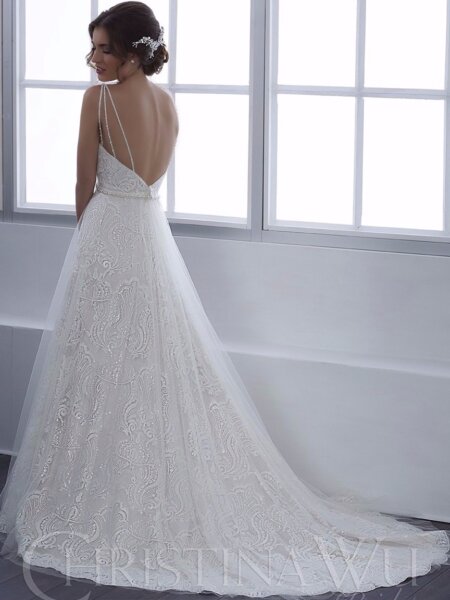 Christina Wu 15647 A line wedding dress with low back and sparkle straps.