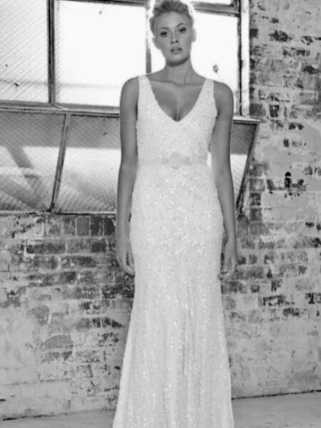 KWH Aster beaded wedding dress with V neck front view.