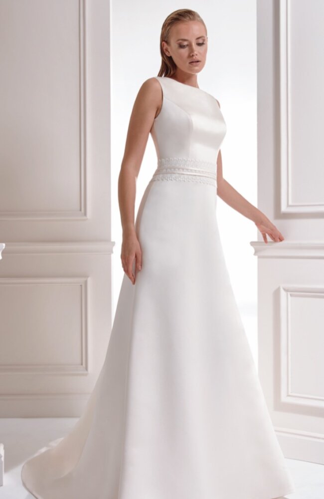 sachin and babi light blue dress A Line Sweetheart Satin Pleats Simple Wedding Dress with Pockets QW084 –  SQOSA main image 1