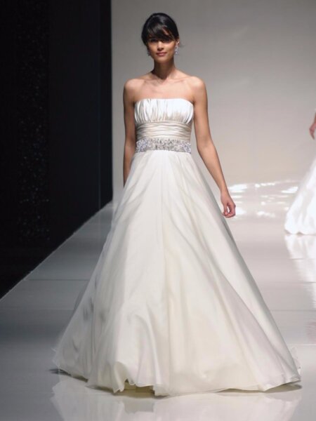 Stewart Parvin In Your Eyes A line wedding dress front view.
