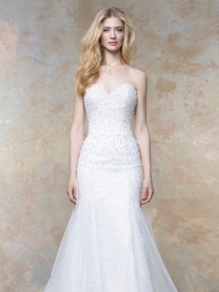 Ellis Bridals 11458 free spirited fitted beaded wedding dress front view.