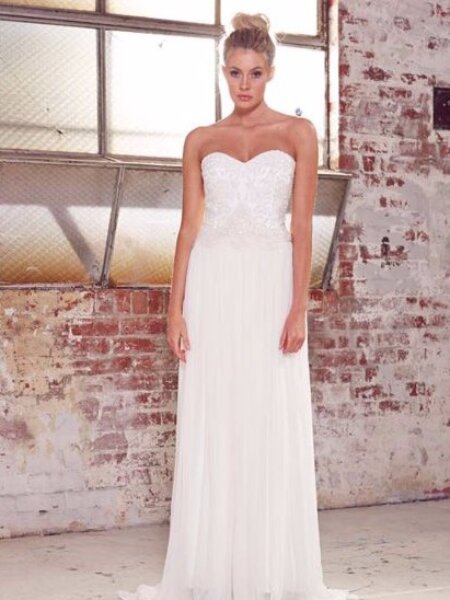 KWH Iris A line wedding dress with beaded bodice and plain skirt front view.