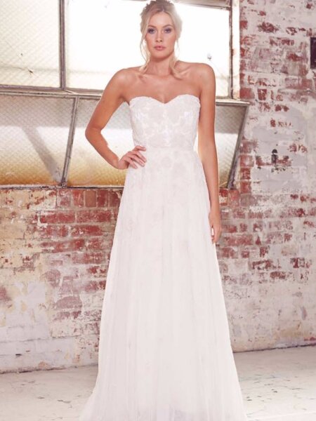 KWH Rosalia A line beaded wedding dress front view.