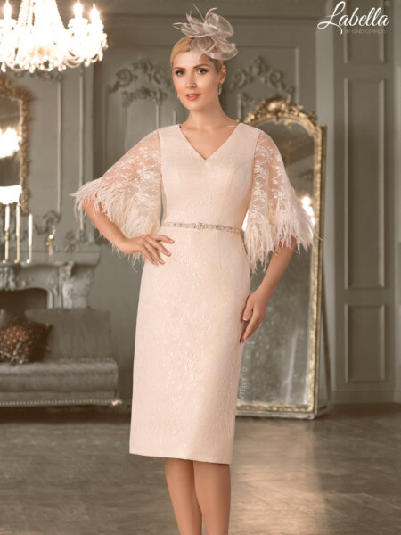 Gino Cerruti Labella Mother of the bride dress with cape sleeve detail front.