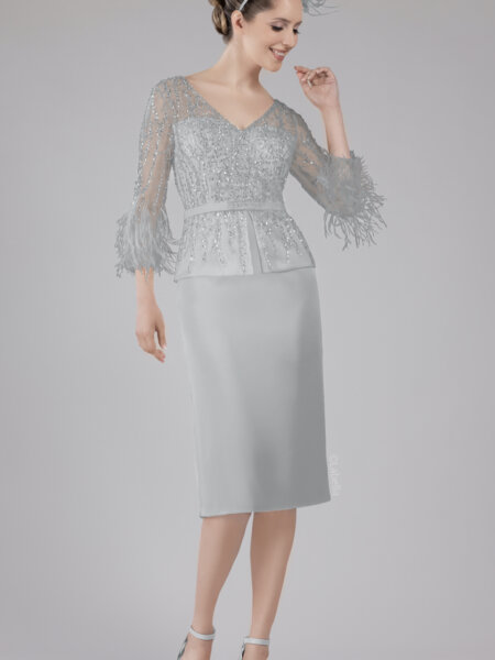 Gino Cerruti Labella mother of the bride dress feather sleeves.