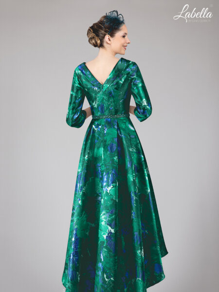 Gino Cerruti Labella mother of the bride high low green dress front.
