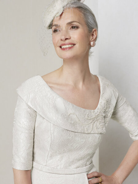 John Charles Mother of the Bride dress with Asymmetric neckline detail.