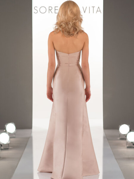 Sorella Vita 9058 fitted strapless bridesmaid dress in pink mikado sample sale size 12 back.