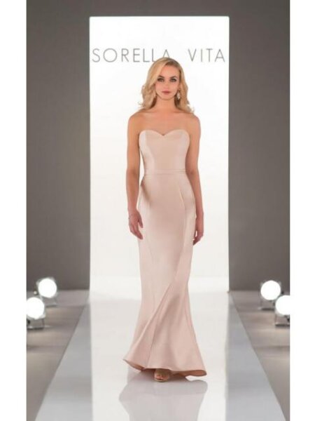 Sorella Vita 9058 fitted strapless bridesmaid dress in pink mikado sample sale size 12.