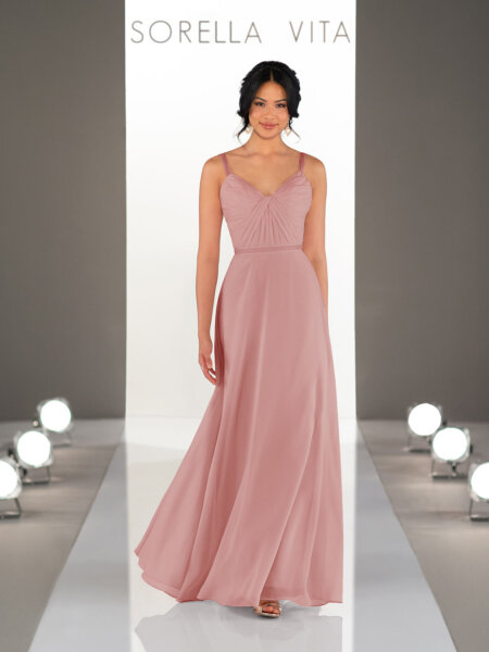Sorella Vita 9230 A line bridesmaid dress available in all chiffon colours front.