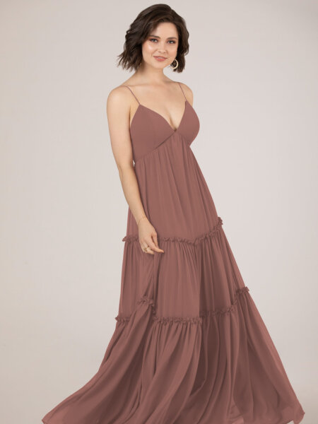 Sorella vita chiffon A line bridesmaid dress V neck front.