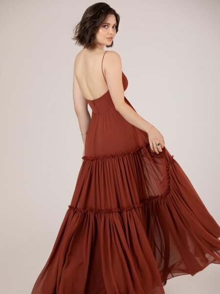 Sorella Vita A line chiffon bridesmaid dress low back detail.