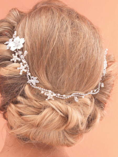 Diamante pearl floral wedding headband.