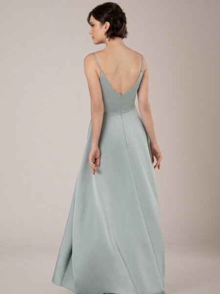 Sorella Vita 9552 bridesmaid dress with V back and A line wrap skirt.