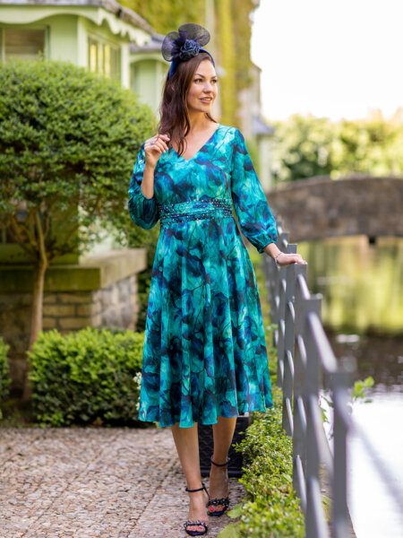 Lizabella 2549 60 informal mother of the bride dress perfect for a wedding abroad in peacock green and blue.