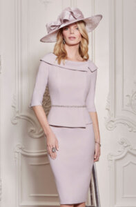 John Charles 26701 Mother of the bride dress in dusky lilac with peplum.