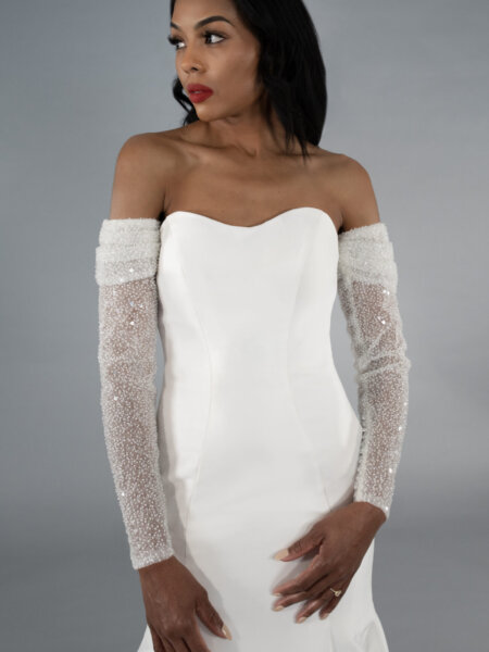 Essense of Australia ASL0027 sparkle detachable off the shoulder sleeves to style up your bridal look front view