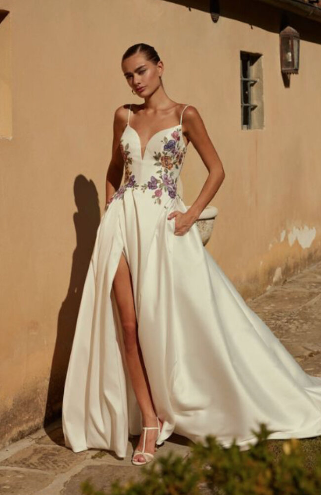 sachin and babi light blue dress Long Off Shoulder A-line Floral White Wedding Dress with Bell Sleeves –  FancyVestido