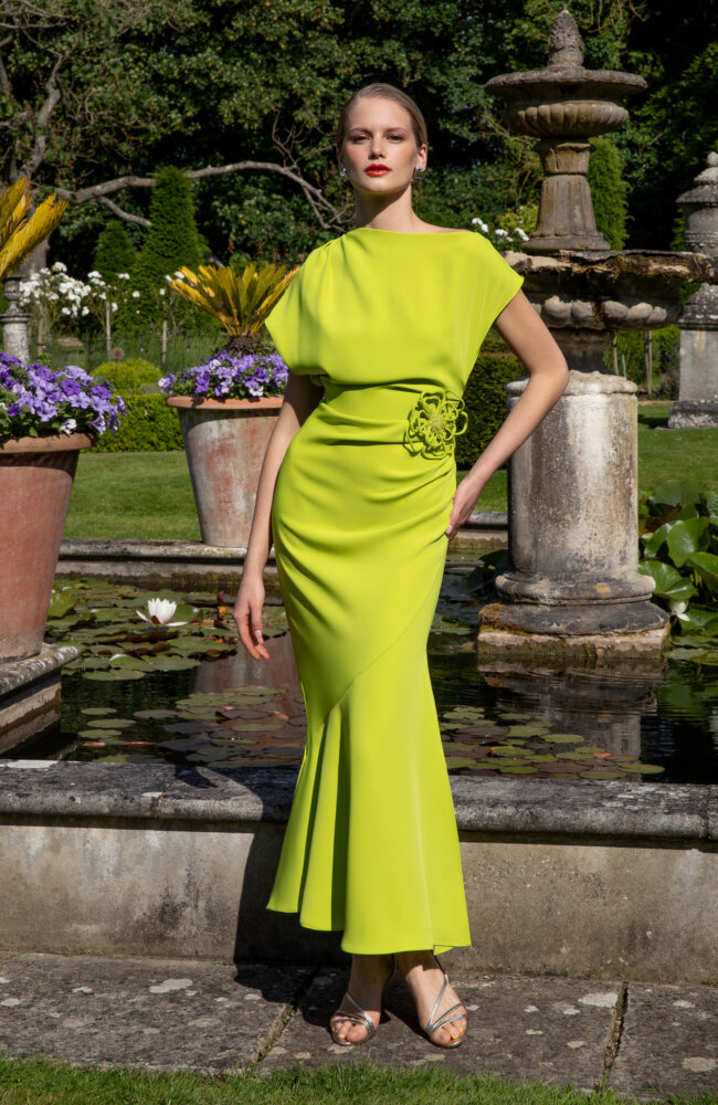 slim fit dress slacks Lime Green Mother Of The Bride Dress Asymmetrical Sleeves A-Line V-Nec main image 0