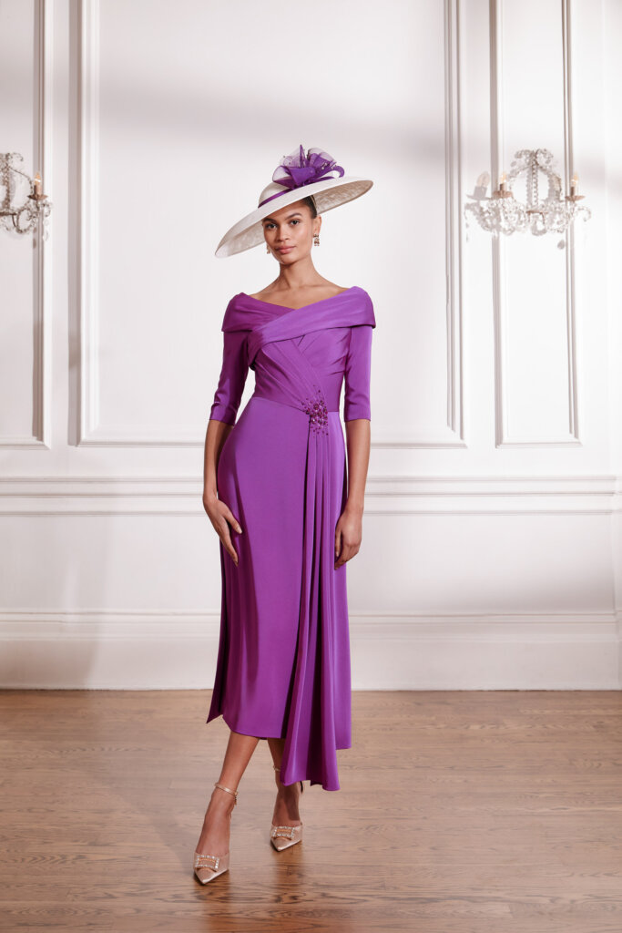 John Charles 29301 plain stylish Mother of the Bride dress with sleeves at Limelight Occasions wedding shop near Huddersfield Wakefield Leeds Barnsley and Sheffield.