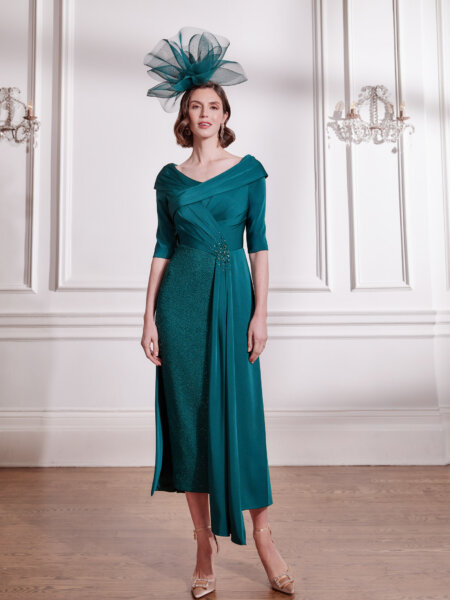 John charles 29289 mother of the bride and groom dress in forest green fitted skirt with sleeves and cocktail style overskirt perfect occasion wear for weddings cruises the races and parties.