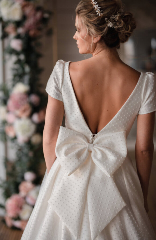 sale wedding dress back bow detail.