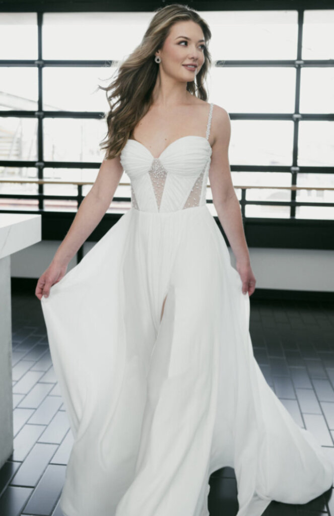 Essense of Australia D4084 Aline sale wedding dress beaded bodice detail.
