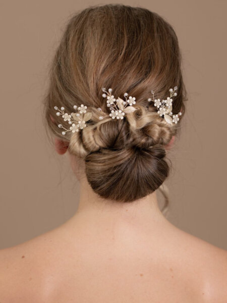Arainna ARP653 Forget Me Not bridal hair pins can be clustered together or scattered in to all wedding hairstyles.