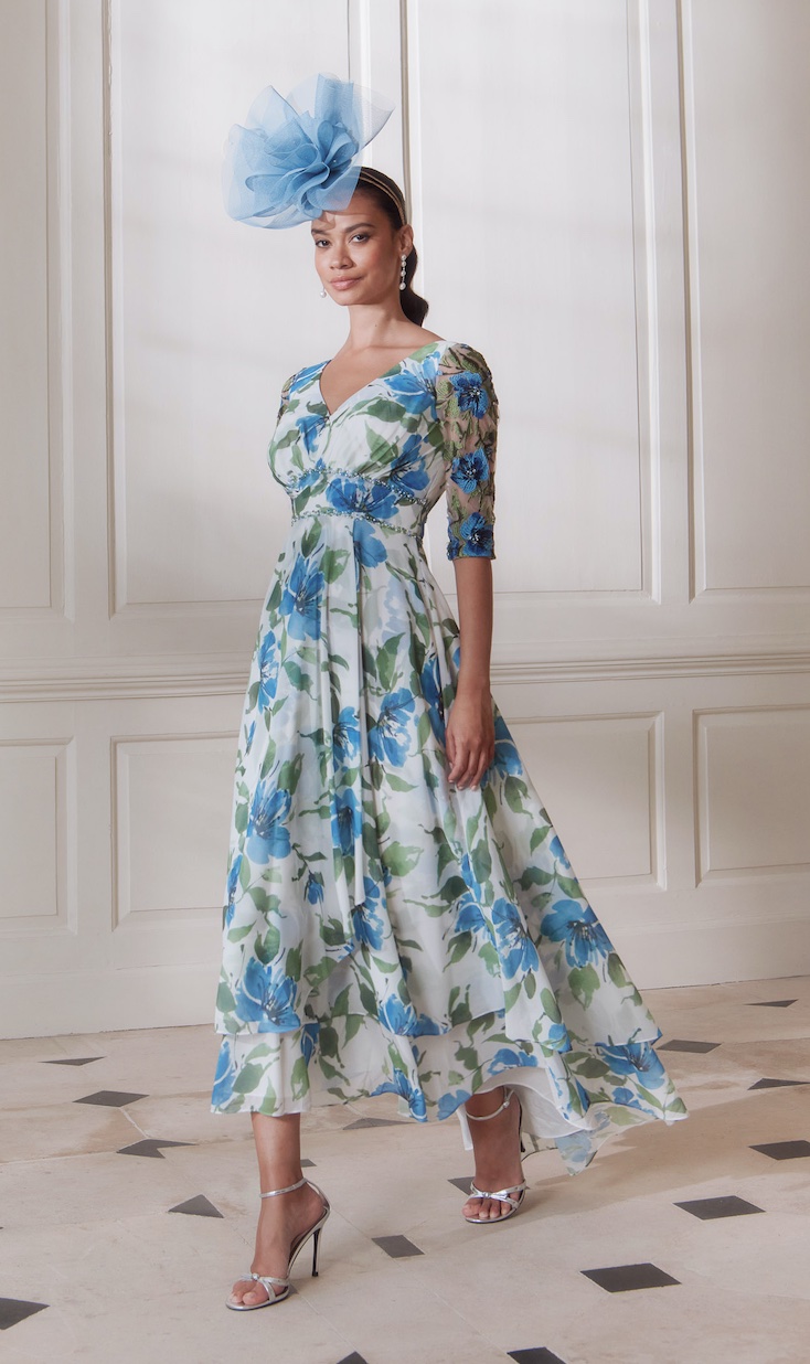 John Charles 66745 floaty mother of the bride dress in blues and greens perfect occasion wear for weddings cruises races and garden parties available in plus size 24.