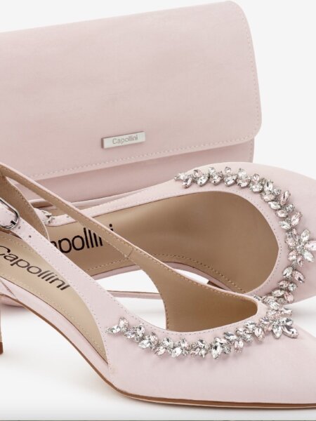 Pale pink shoes and bag to match John Charles petal pink mother of the bride dresses.