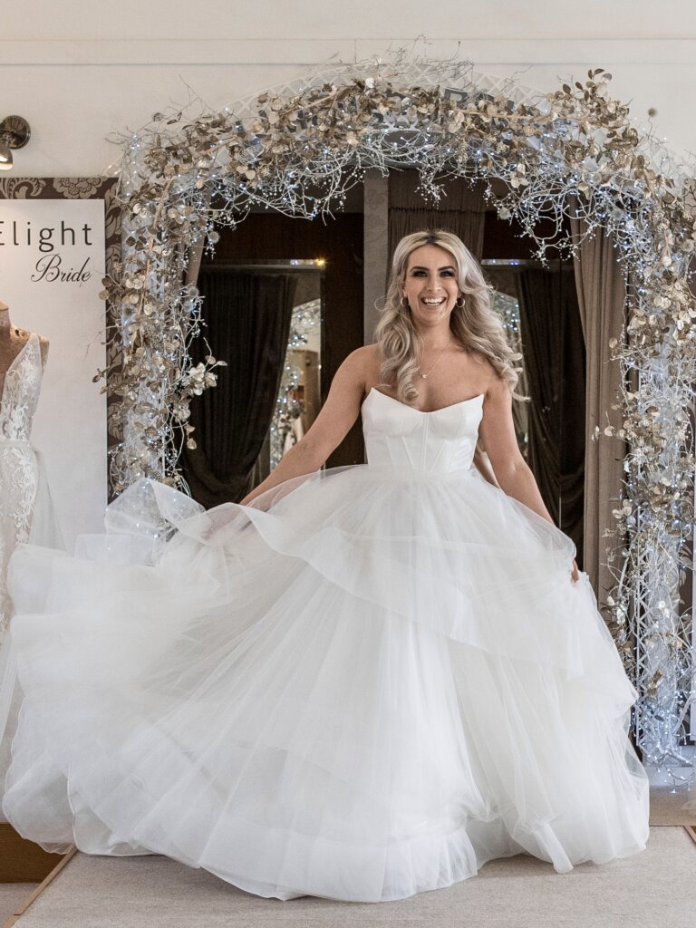 Real bride kaye on the catwalk at Limelight, a unique finding the wedding dress experience in Huddersfield.
