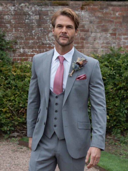 Peter Posh Palermo wedding suit three pieces in pale grey blue to hire or buy for men and boys.