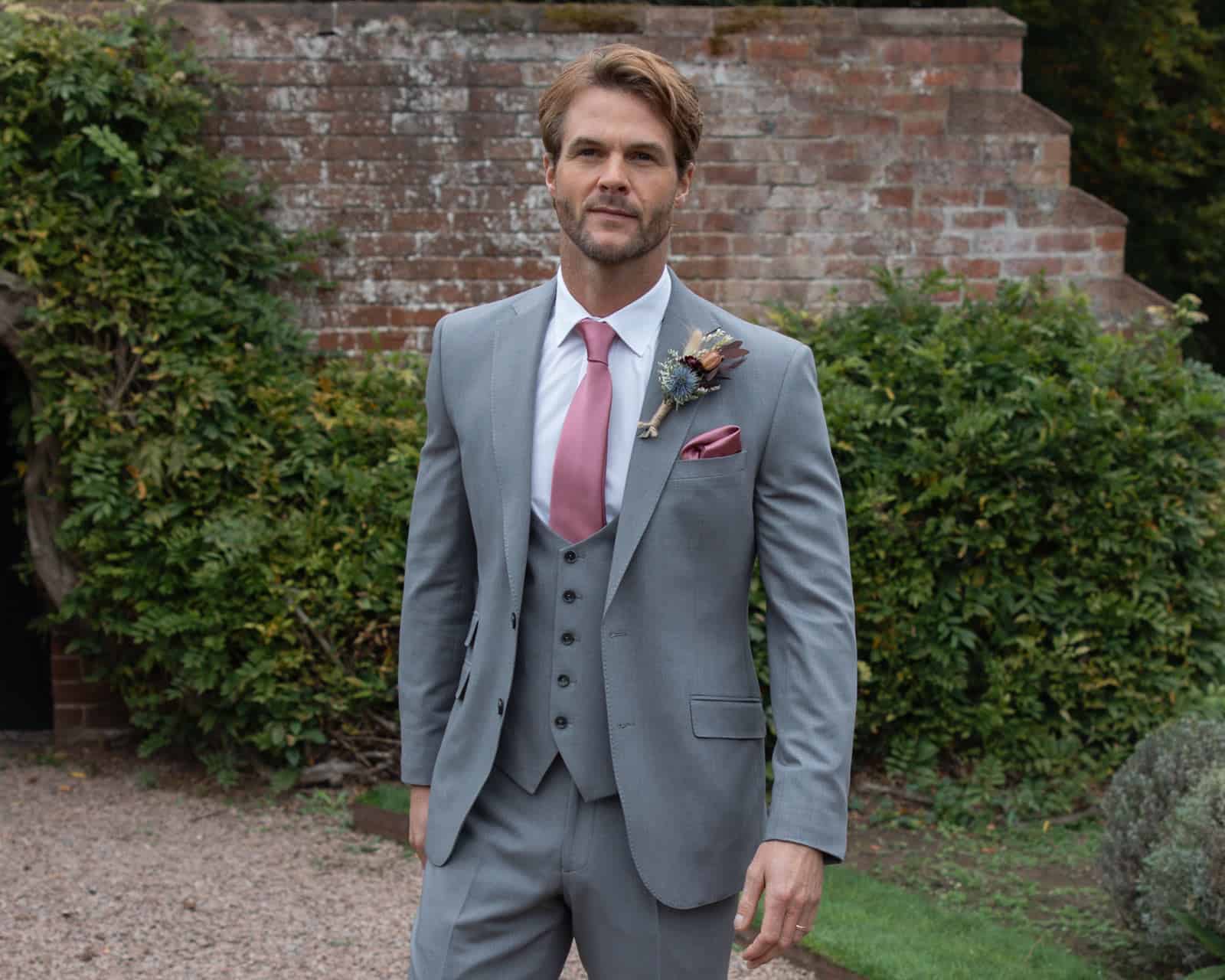 Peter Posh Palermo wedding suit three pieces in pale grey blue to hire or buy for men and boys.