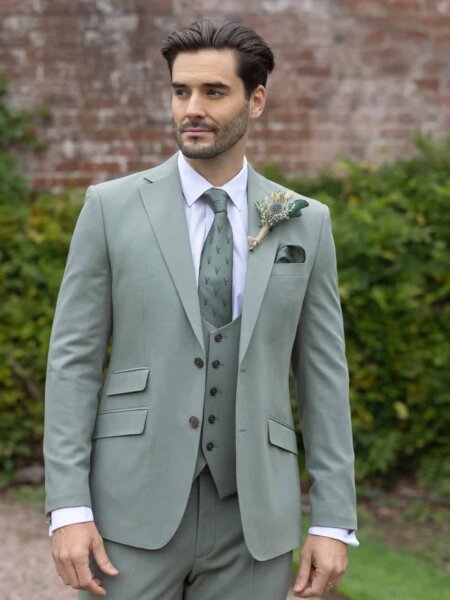 Peter Posh Rome wedding suit three pieces in sage green to hire or buy for men and boys.