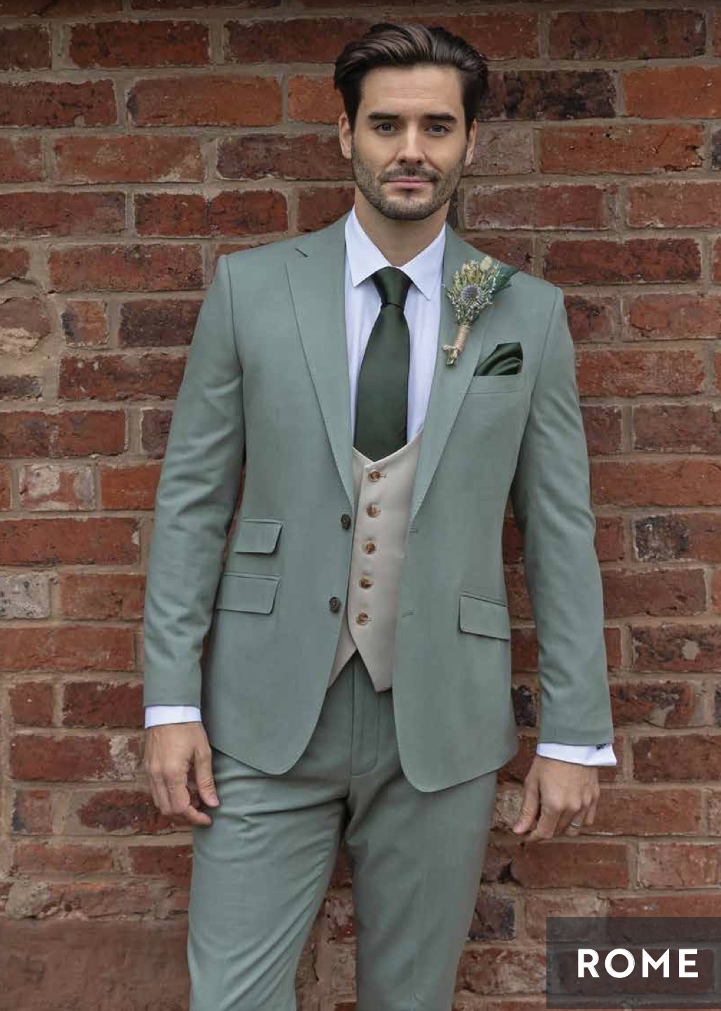 Peter Posh Rome sage green wedding suit to hire or buy for men and boys. Matching, complimenting or contrasting waistcoats available.