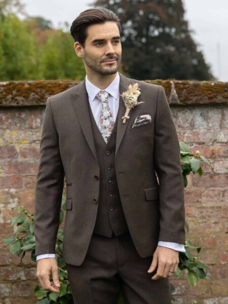 Peter Posh Cheltenham brown 3 piece wedding suit to hire or buy for men and boys.