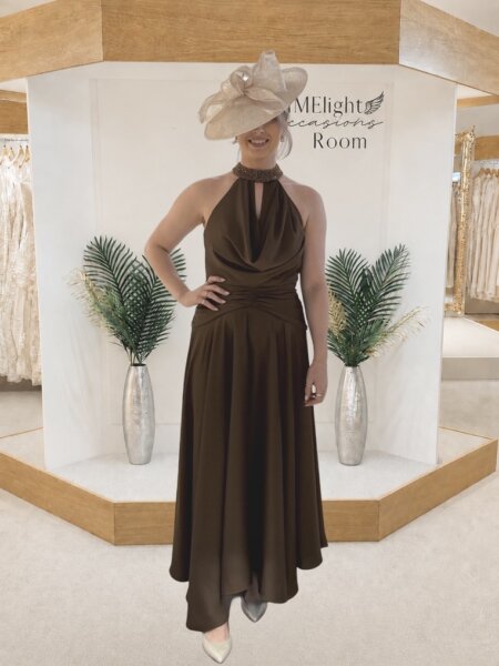 Maisonel ME3169A Modern Mother of the Bride Aline dress with beaded halter neck with video.
