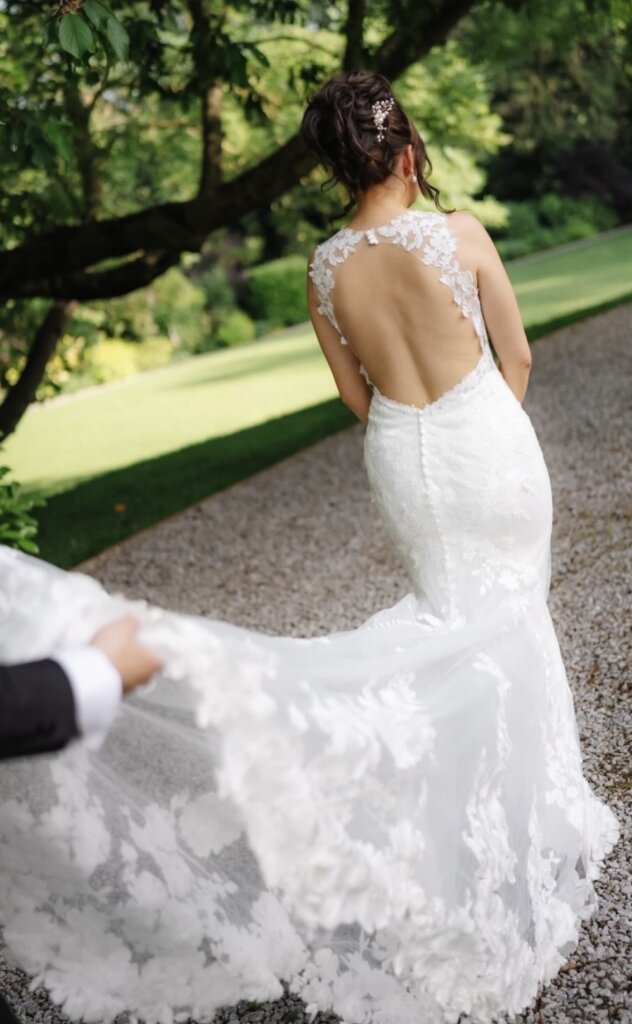Real bride wearing a designer wedding dress near Barnsley
