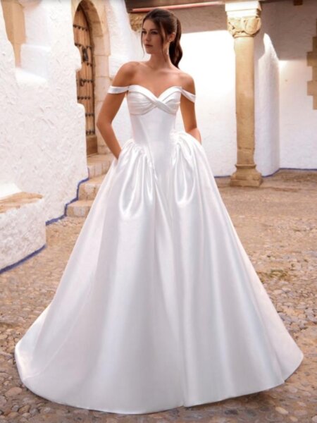 Enzoani Love Forest plain ballgown wedding dress unbelievably light to wear full length front view.